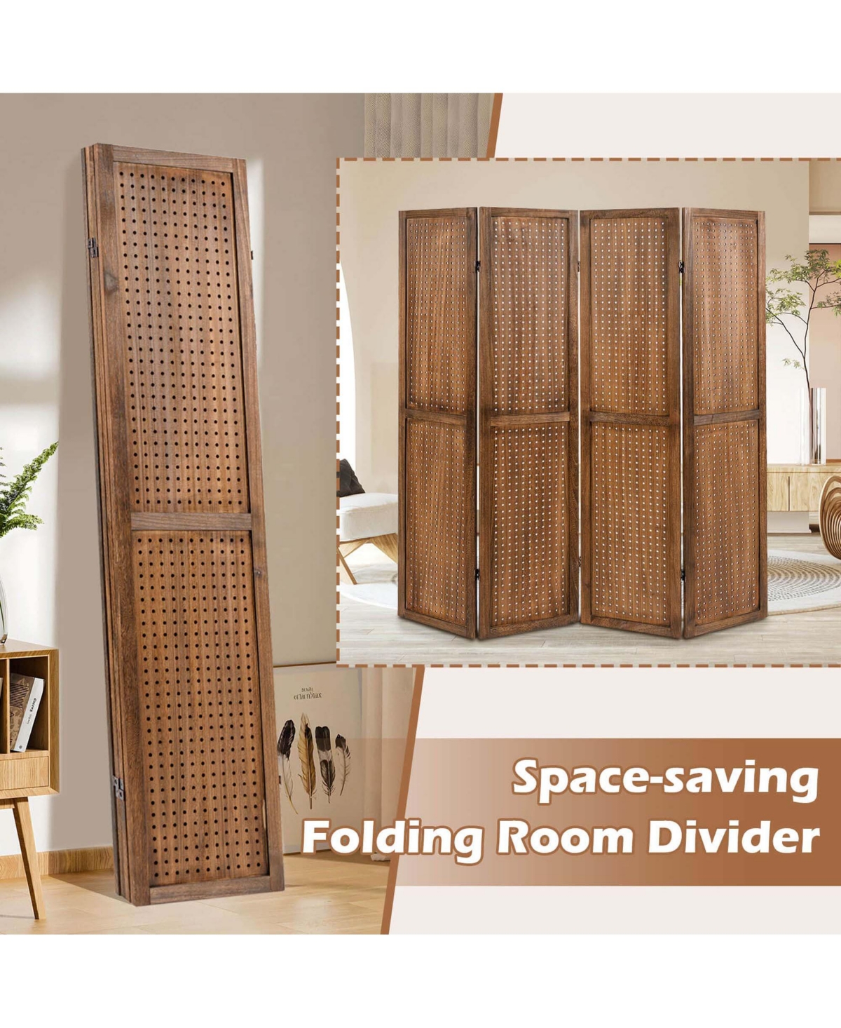 Pegboard Display with 360° Metal Hinges Solid Wood Frame for Craft Show