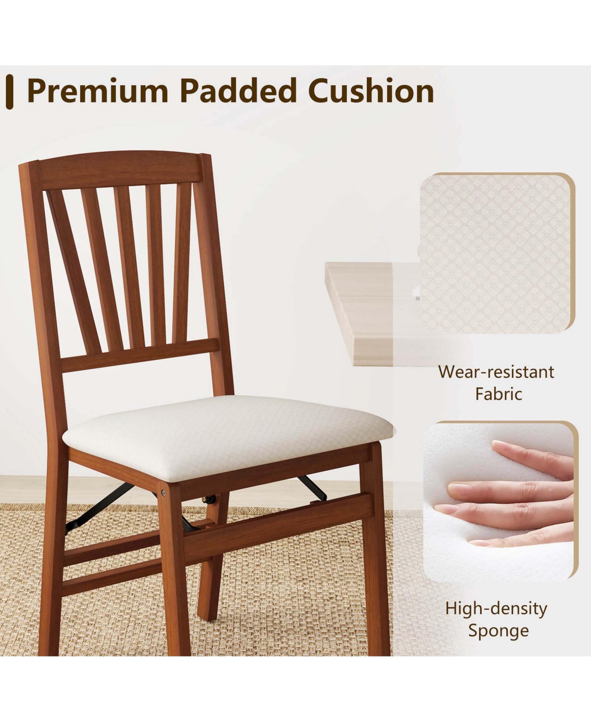 Costway Kitchen Chairs with Rubber Wood Frame Upholstered Seat Hollowed Backrest