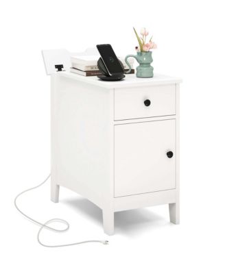 End Table with Charging Station Flip Top Bedside Table with USB Ports & Outlets