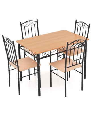 5 PCS Dining Set Wood Metal 30" Table & 4 Chairs Upholstered Kitchen Breakfast Furniture