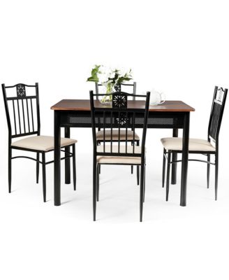 5 Piece Dining Set Wood Metal Table and 4 Chairs Kitchen Breakfast Furniture
