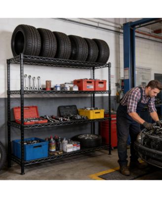 4 Tier Heavy Duty Wire Storage Shelves with Wheels, Adjustable Utility Storage Rack, 2400 lbs Capacity for Garage