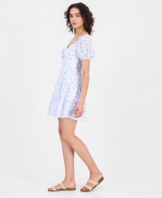 Juniors' Sweetheart-Neck Puff-Sleeve Mini Dress