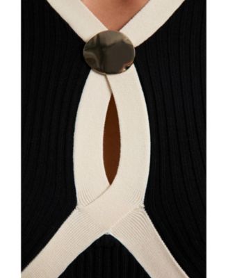 Women's Rib Knit Trim Full Skirt Midi Dress