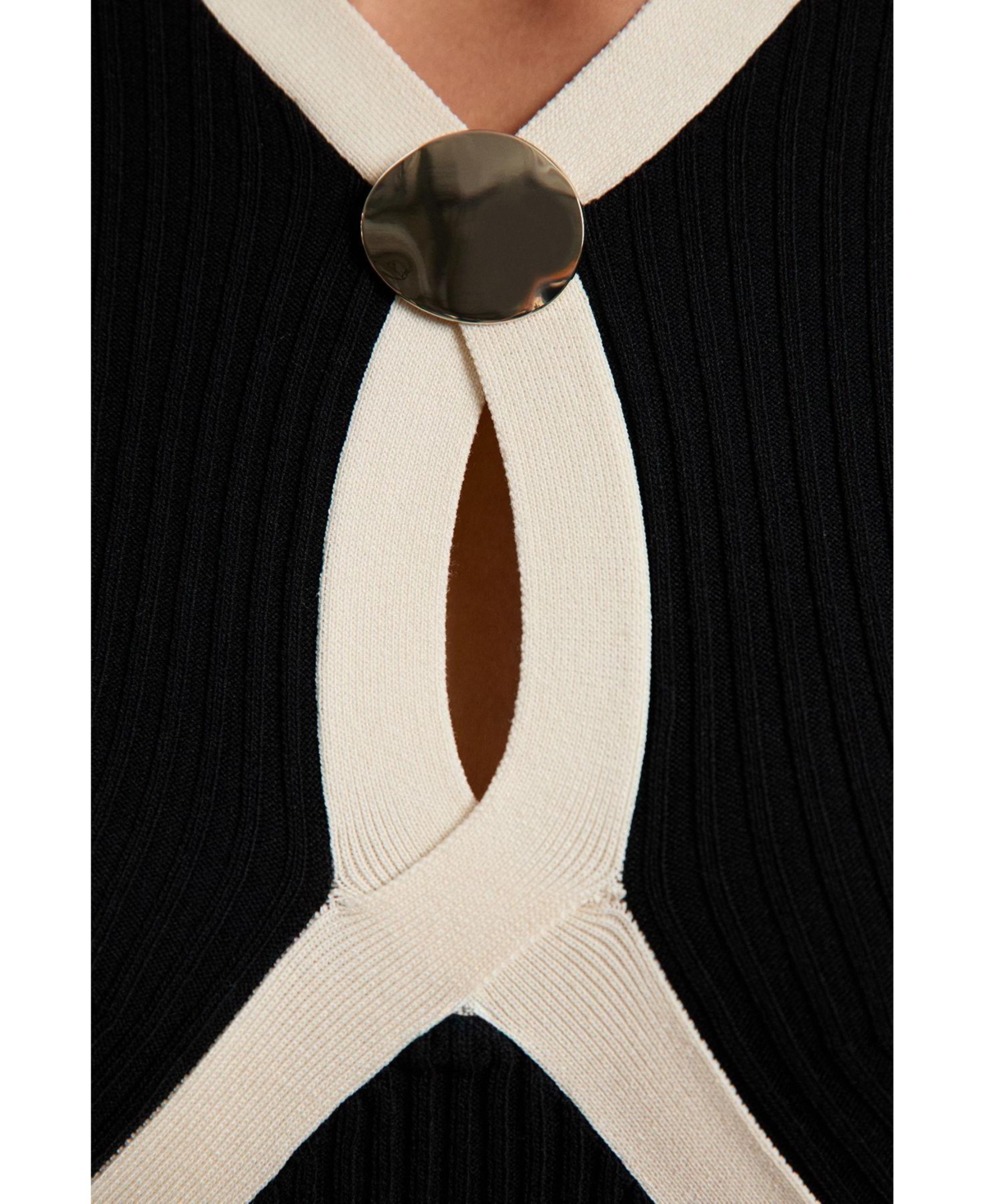 Karen Millen Women's Rib Knit Trim Full Skirt Midi Dress