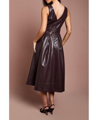 Women's Sleeveless Pu Belted Dress