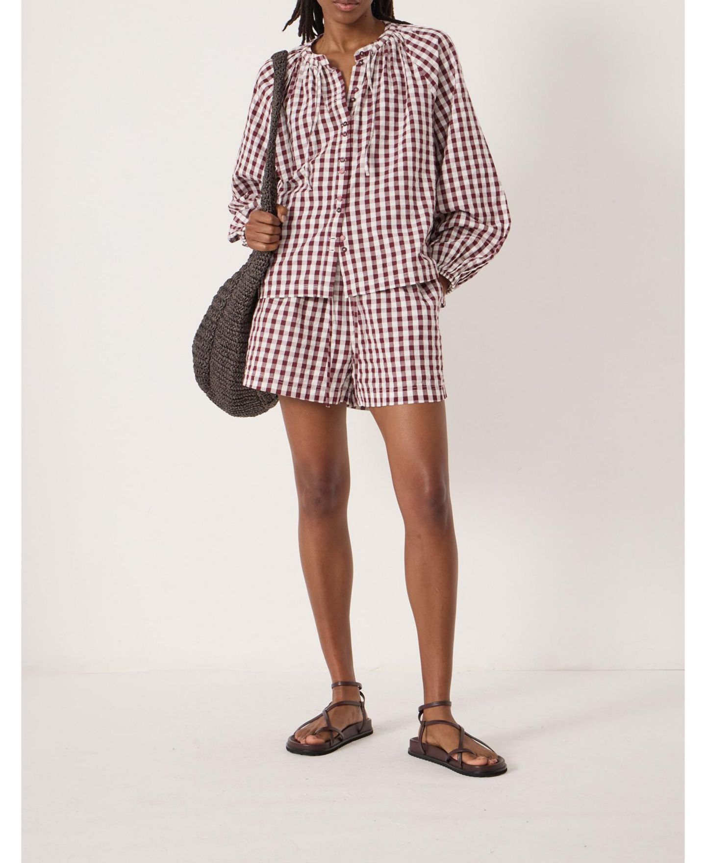 Женские шорты Hush Ernie Gathered Gingham Beach Short, цвет: Красный / Белый — фото 7