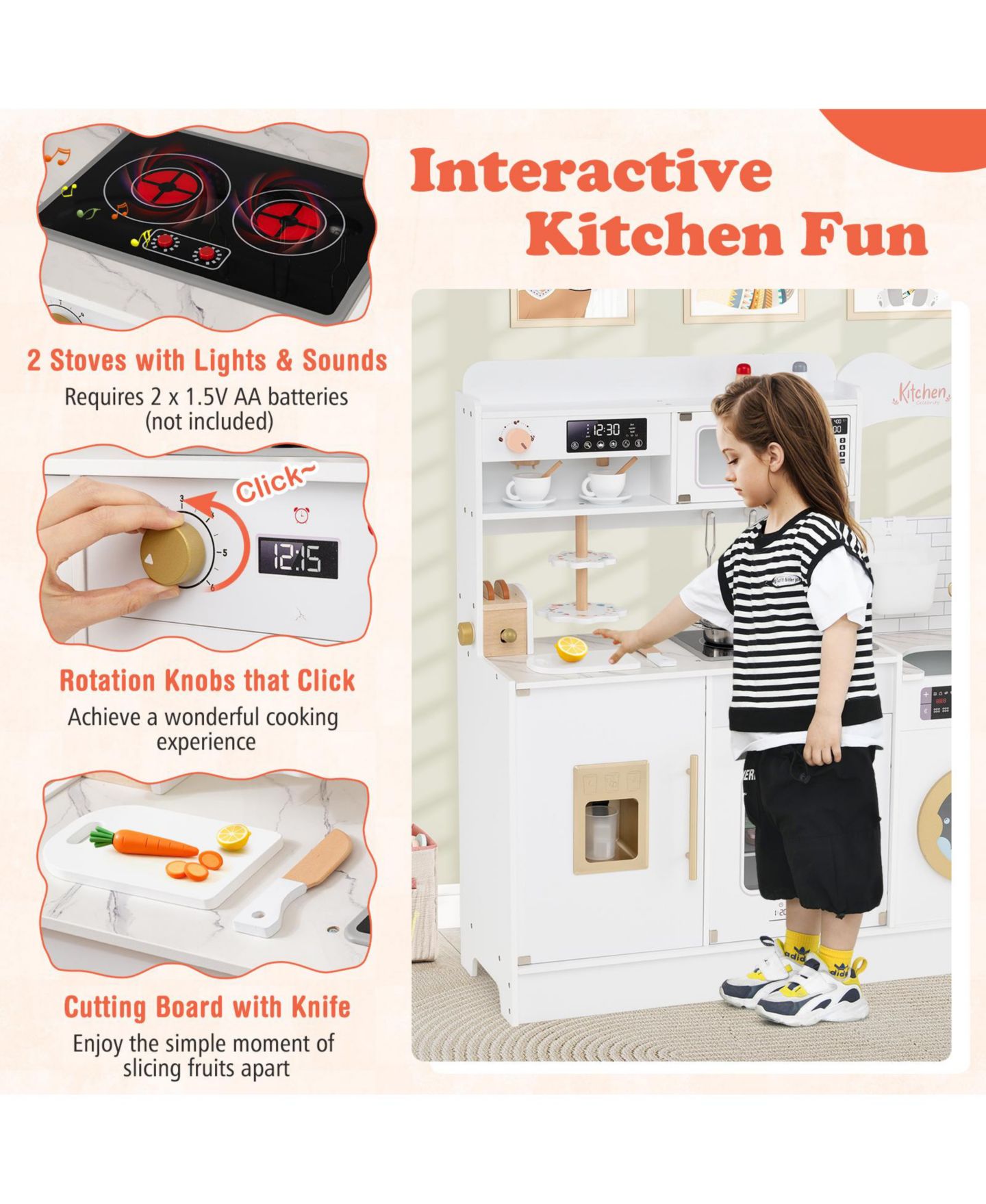Детский игровой набор Mecale Little Chef Lights & Sounds 25-Piece Kitchen Playset, Ages 3+, цвет: Белый — фото 4