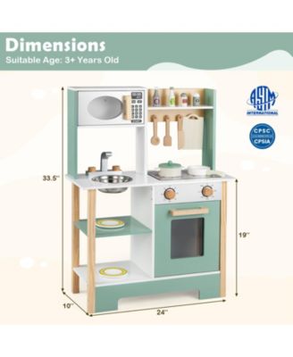 Play Kitchen Wooden Toy Playset with Chalkboard, Birthday Gift for Kids