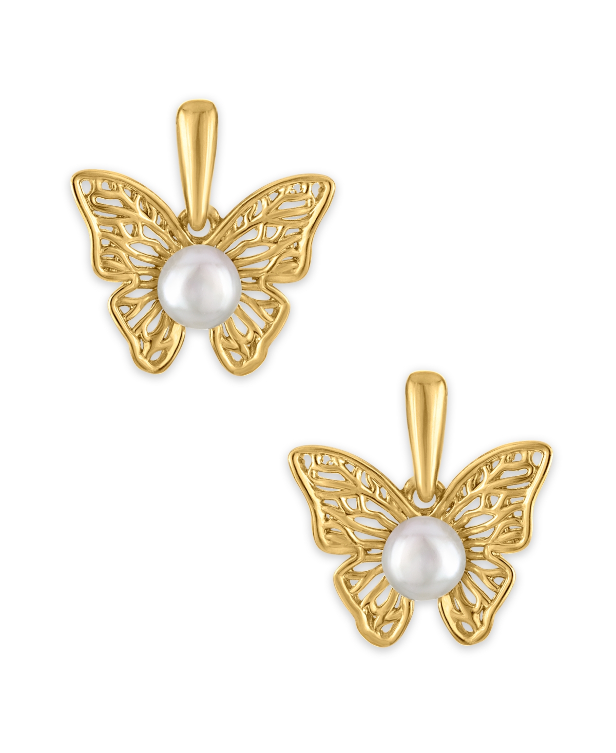 Macy's Cultured Freshwater Pearl (4mm) Butterfly Earrings in 14k Gold Over Sterling Silver