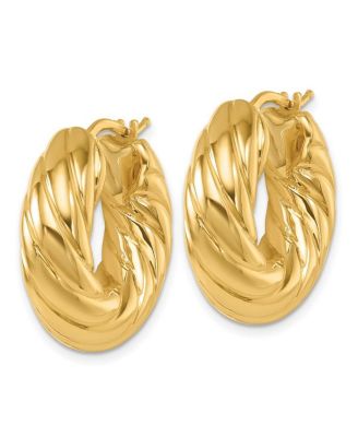 Solid 18k Yellow Gold 25x7.6mm Puffed Twisted Hoop Earrings
