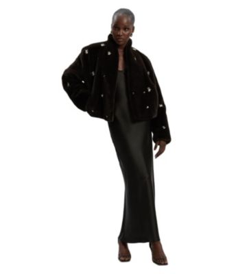 Women's Crystal Embellished Faux Fur Short Coat