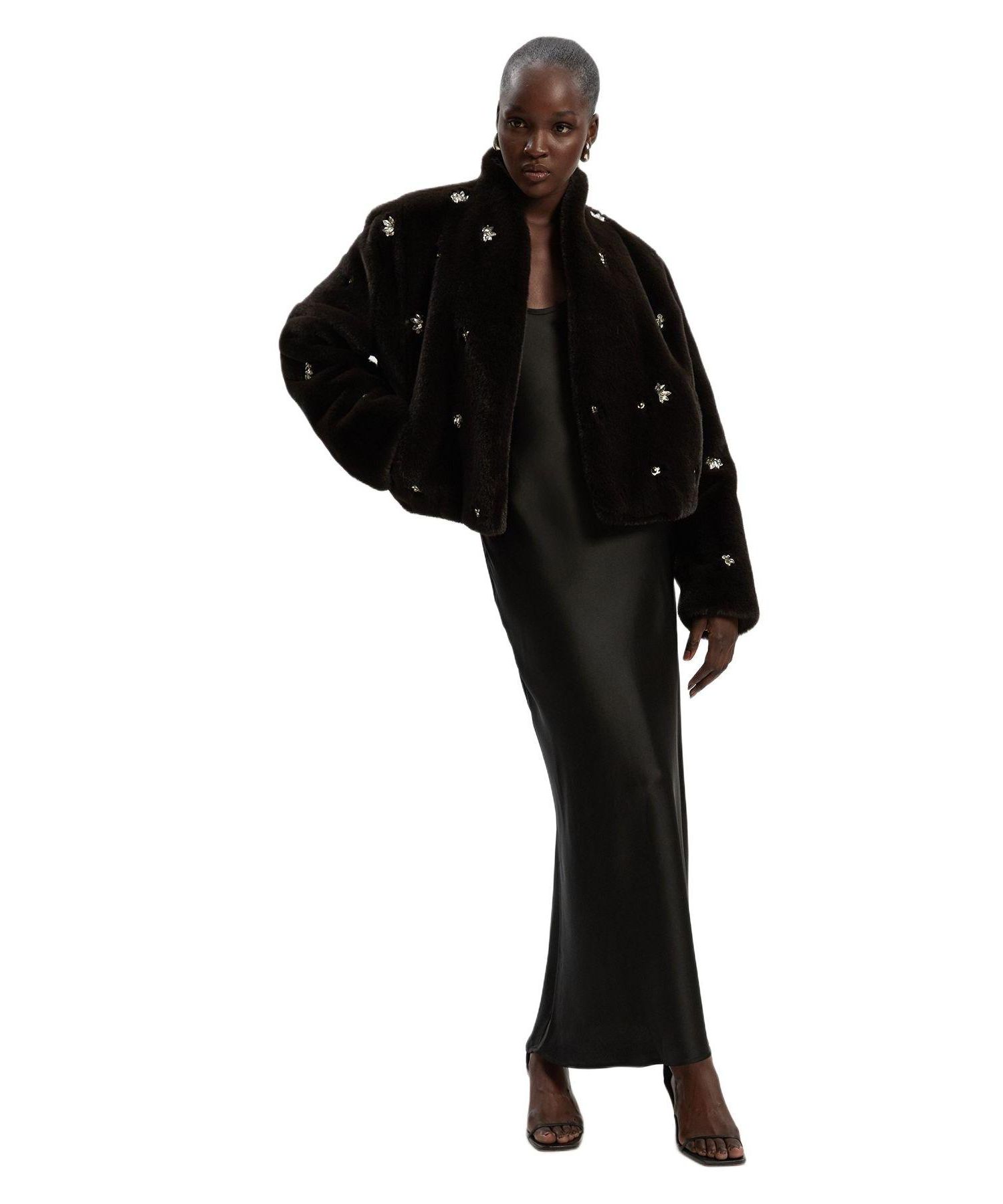 Women's Crystal Embellished Faux Fur Short Coat