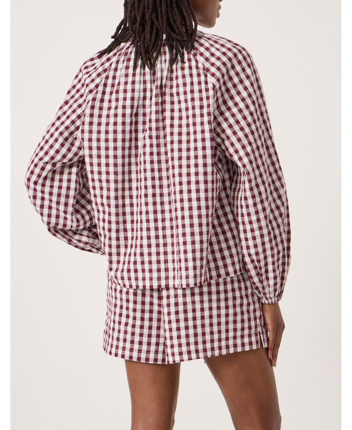 Женская рубашка Hush Elsa Gathered Gingham Beach, цвет: Красный / Белый — фото 4