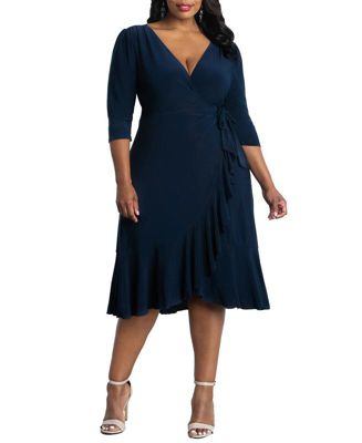 Plus Size Whimsy Ruffled Midi Wrap Dress