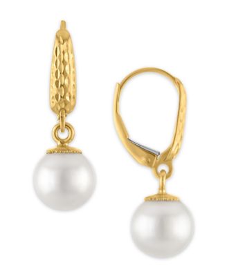Cultured Freshwater Pearl (8.5-9mm) Drop Earrings in 10k Yellow Gold