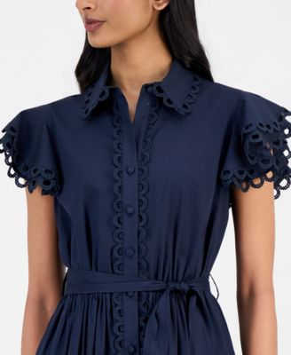Women's Lace-Trim Flutter-Sleeve Shirtdress