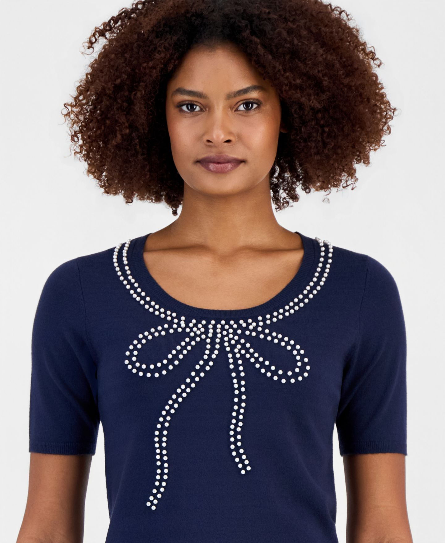 Женский топ T Tahari Embellished-Bow Scoop-Neck, цвет: Тёмно-синий — фото 2