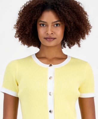 Women's Ribbed Short-Sleeve Cardigan Sweater