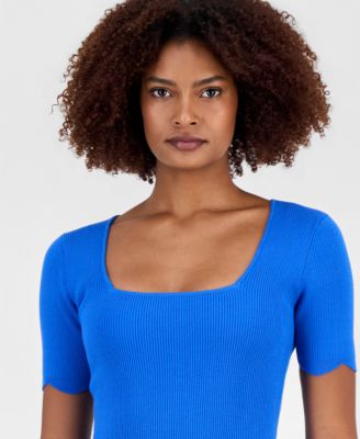 Women's Square-Neck Scalloped-Edge Knit Top