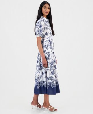 Women's Printed Puff-Sleeve Shirtdress