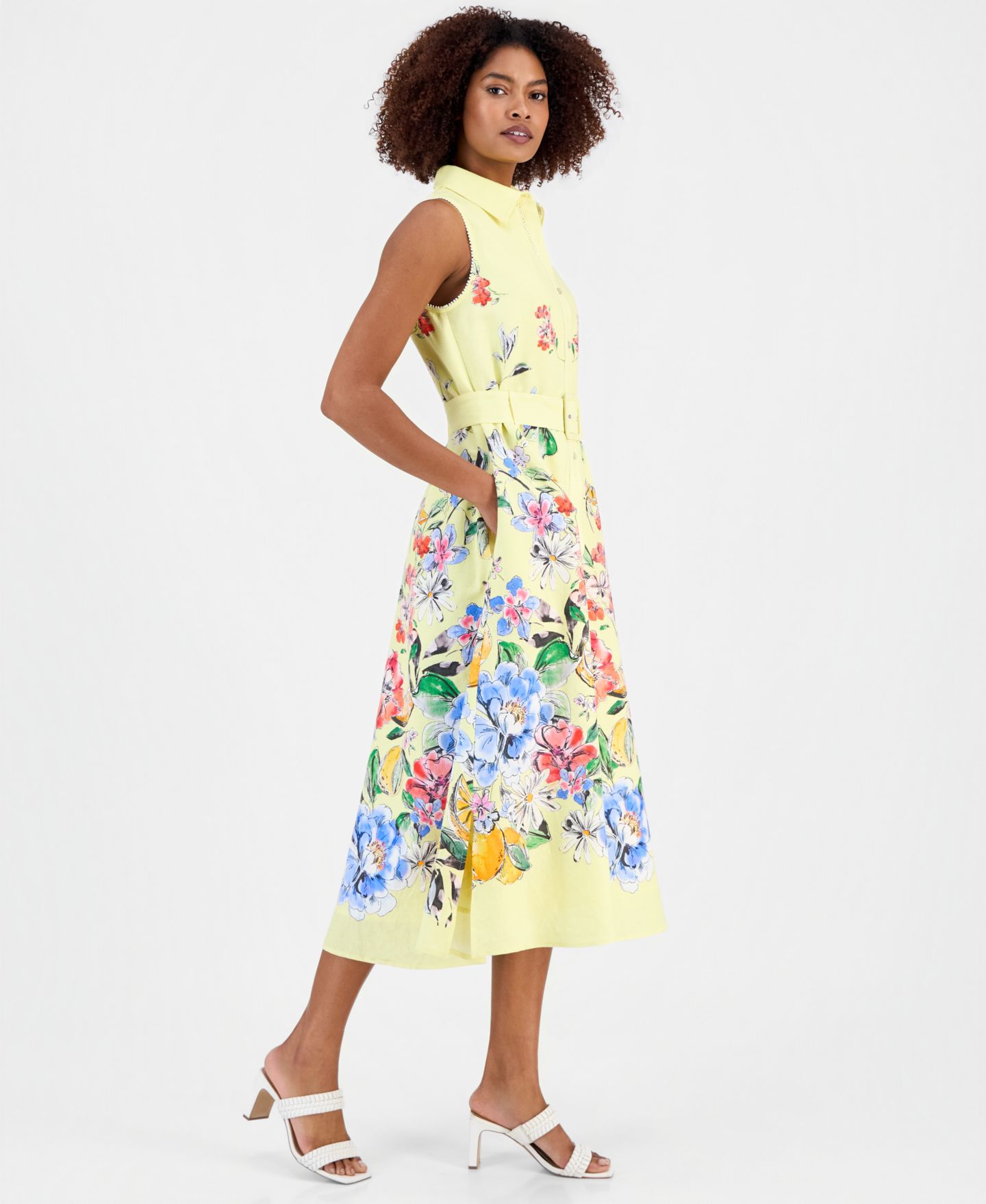 Женское платье T Tahari Sleeveless Belted Shirtdress, цвет: Sicilian Garden — фото 3