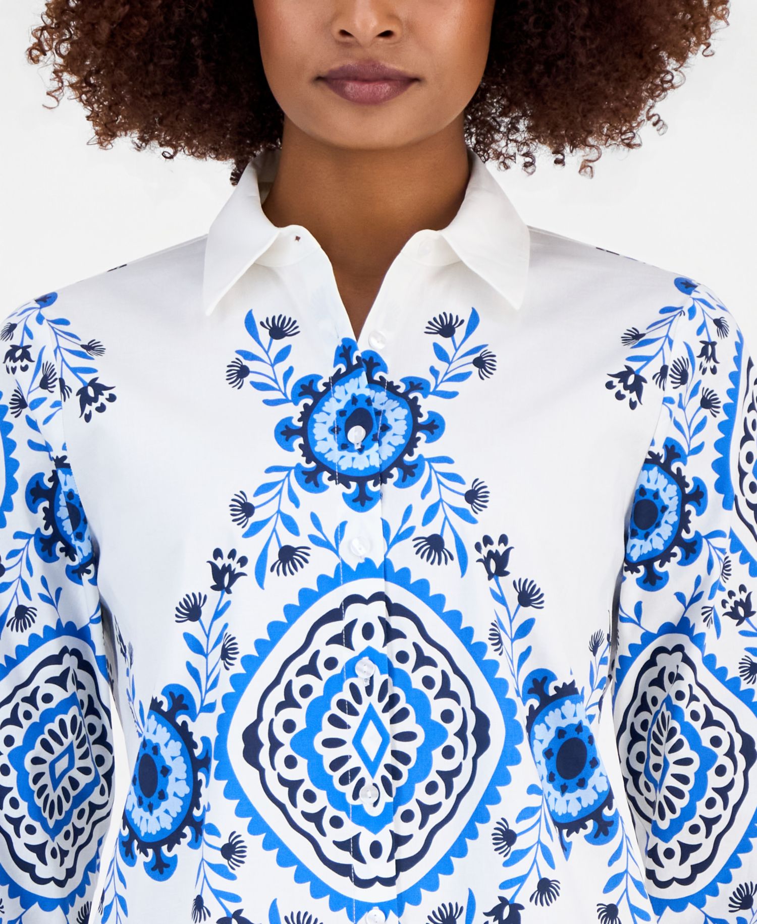 Women's Printed Button-Front Long-Sleeve Shirt