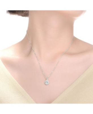 Dainty White Gold Plated Round Cubic Zirconia Halo Necklace