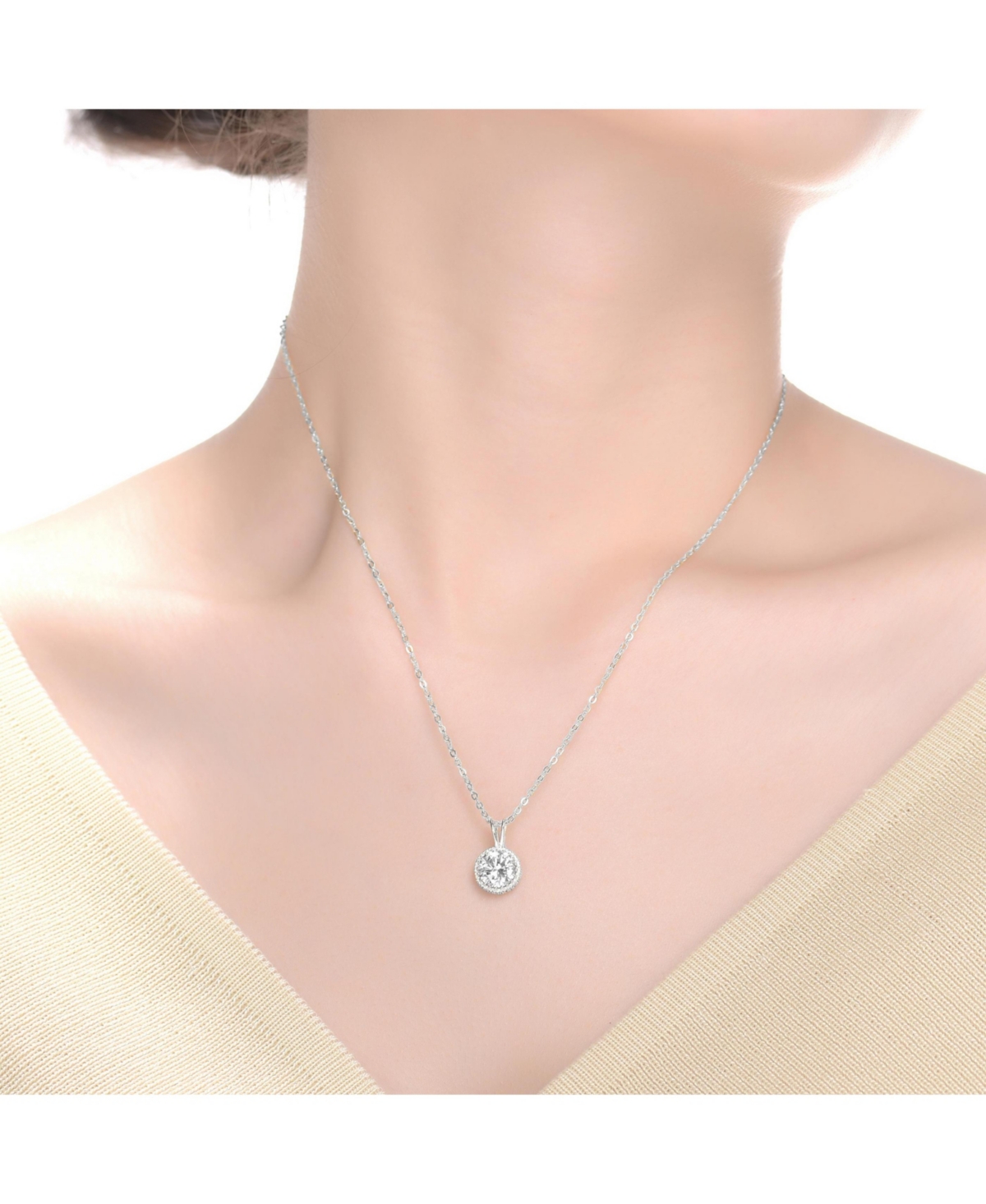 Sterling Silver White Gold Plated Round-cut Cubic Zirconia Stud Necklace