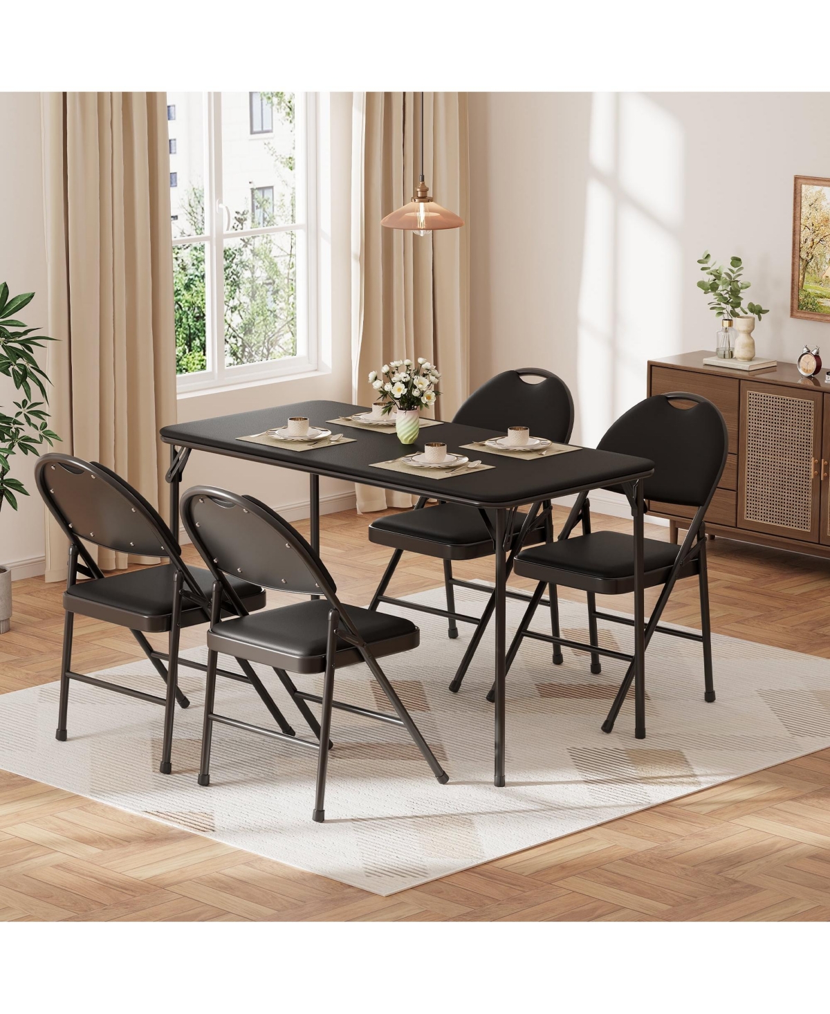 gaomon Folding Table, 47 Inch Card Table with Pu Padded Tabletop, Portable Multifunctional Game Table