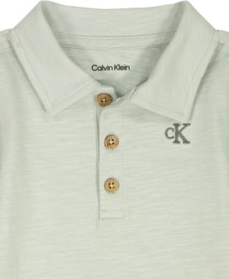 Baby Boys' Slub Pique Polo Bodysuit & Denim Logo Shorts Set