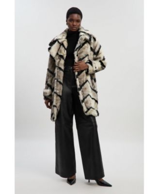 Women's Mono Faux Fur Belted Longline Coat