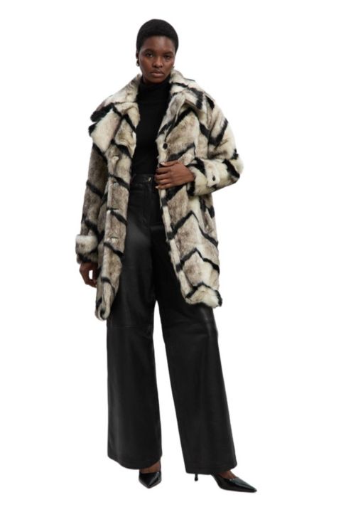 Женские куртки Karen Millen Women's Mono Faux Fur Belted Longline Coat