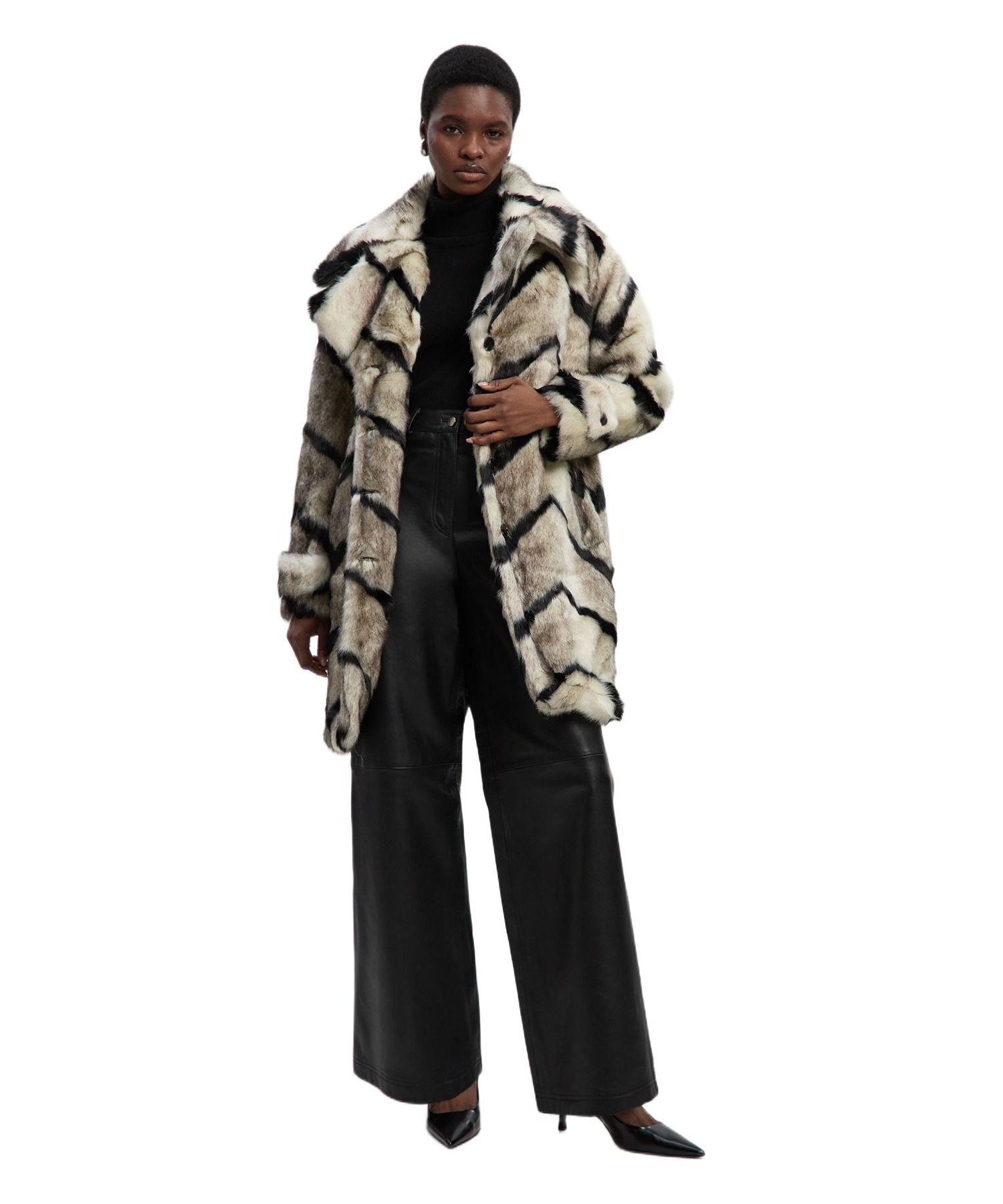 Women's Mono Faux Fur Belted Longline Coat