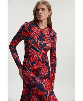 Women's Paisley Jersey Crepe Twist Maxi Dress