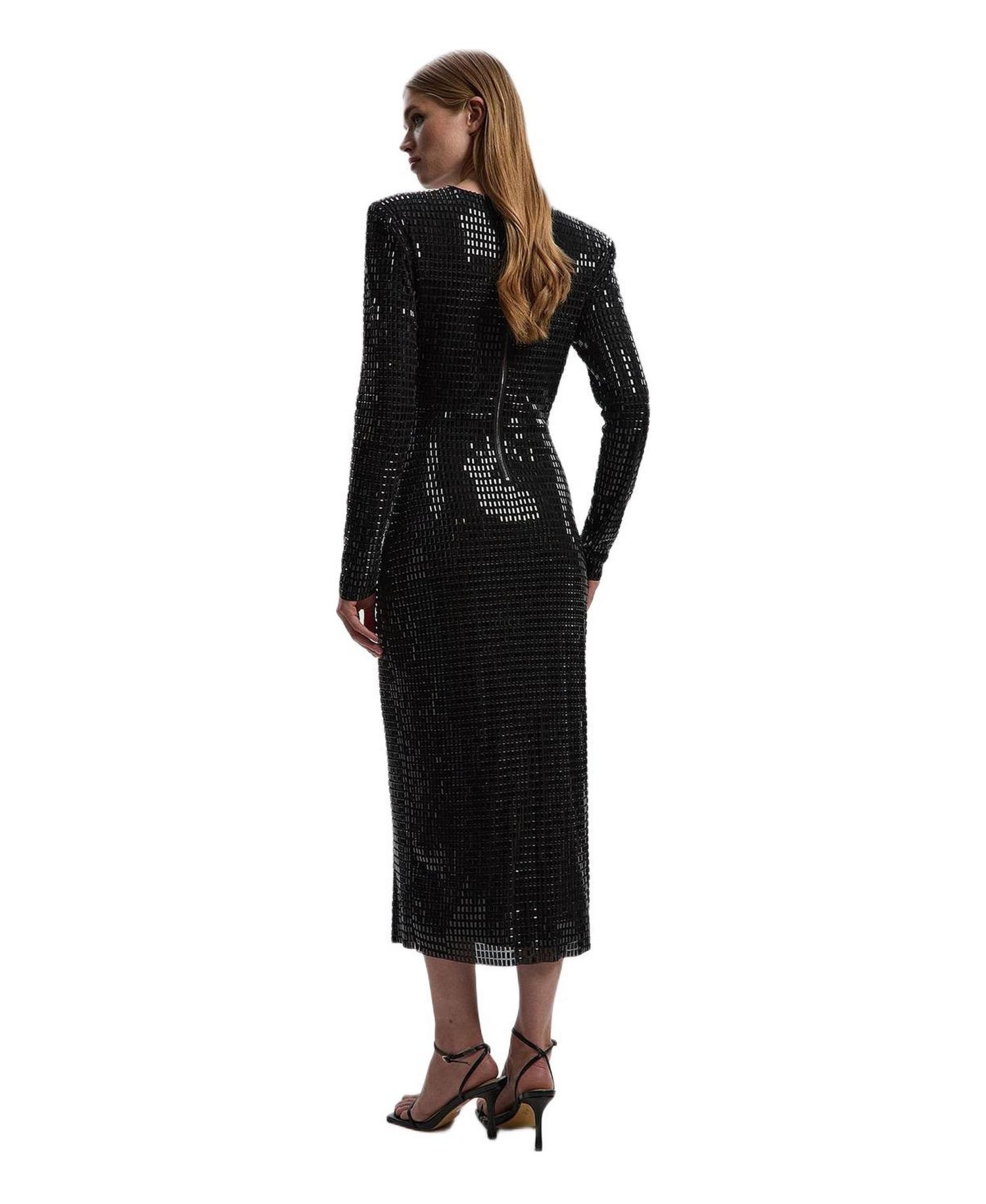 Women's Long Sleeve Plunge Neck Midi Dress