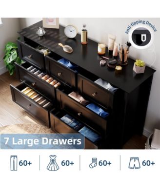 7 Drawer Dresser for Bedroom,Wooden Dressers with Large Storage,Handleless Chest of Drawers TV Stand