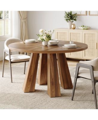 Round Dining Table for 4-6 People, 47 Inches Dining Room Table with Wooden Pedestal Base
