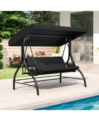 3-Piece Patio Swing with Canopy, Removable Cushions & Side Pockets