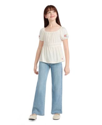 Girls' 7-16 Smocked Puff-Sleeve Top