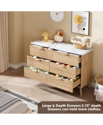 Fluted Dresser for Bedroom, 6 Deep Drawer Modern Wood Storage Chest