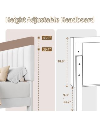 Bed Frame and Velvet Upholstered Headboard with Adjustable Vertical Channel Tufted Headboard