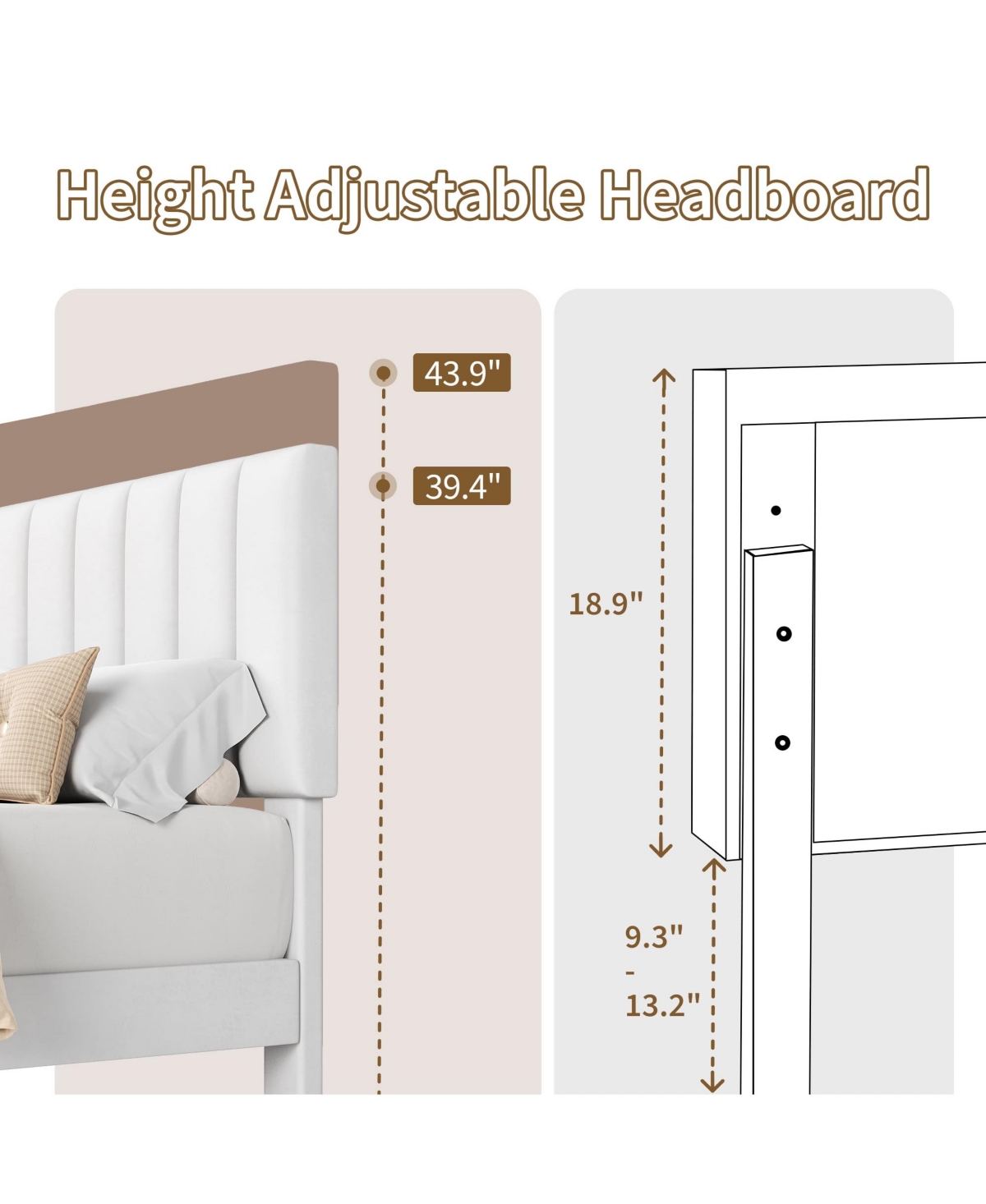 gaomon Bed Frame and Velvet Upholstered Headboard with Adjustable Vertical Channel Tufted Headboard