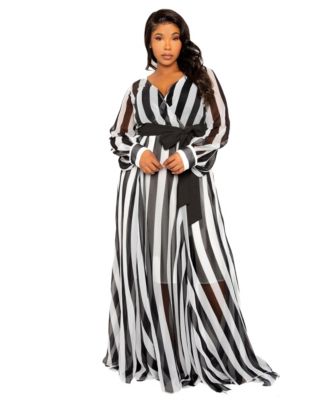 Plus Size Stripe Surplice Maxi Dress