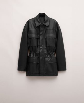 Women's Leather Gathered Waist Parka