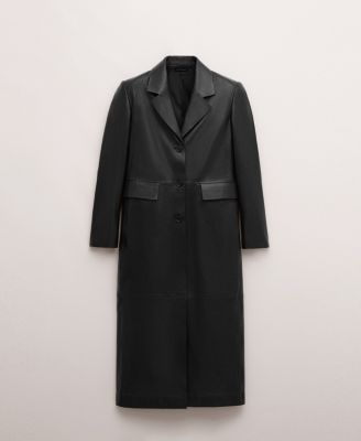 Women's Leather Pockets Straight Coat