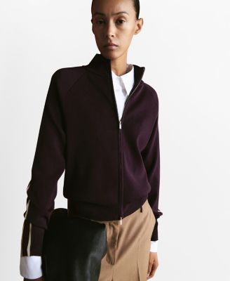 Women's Contrast Stripe Zip Cardigan Sweater