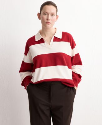 Women's Striped Polo-Neck Sweater