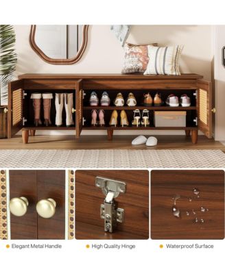 Shoe Storage Bench - Rattan Shoe Cabinet with Lift Top and 3 Doors Design for Entryway, Living Room