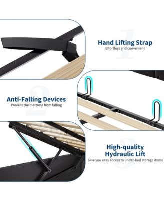 Lift Up Bed Frame with Charging Station & LED Lights,Upholstered Bed with Storage Headboard